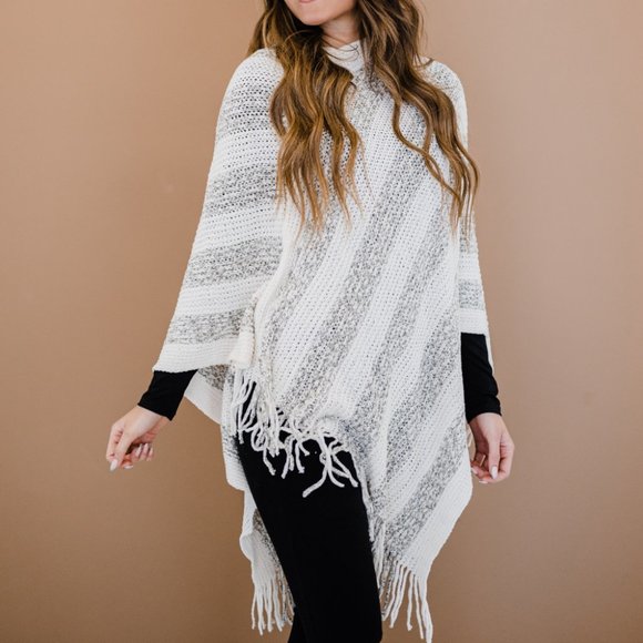 Striped Fringe Detail Poncho - Picture 4 of 6